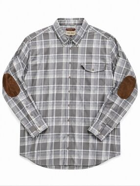 Oak Hill 3XLT Gray Plaid Button Down Shirt Elbow Patch Big & Tall